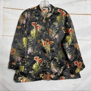 Draper's & Damo's Petite Floral Brocade Chinese Jacket Size Large Long sleeve